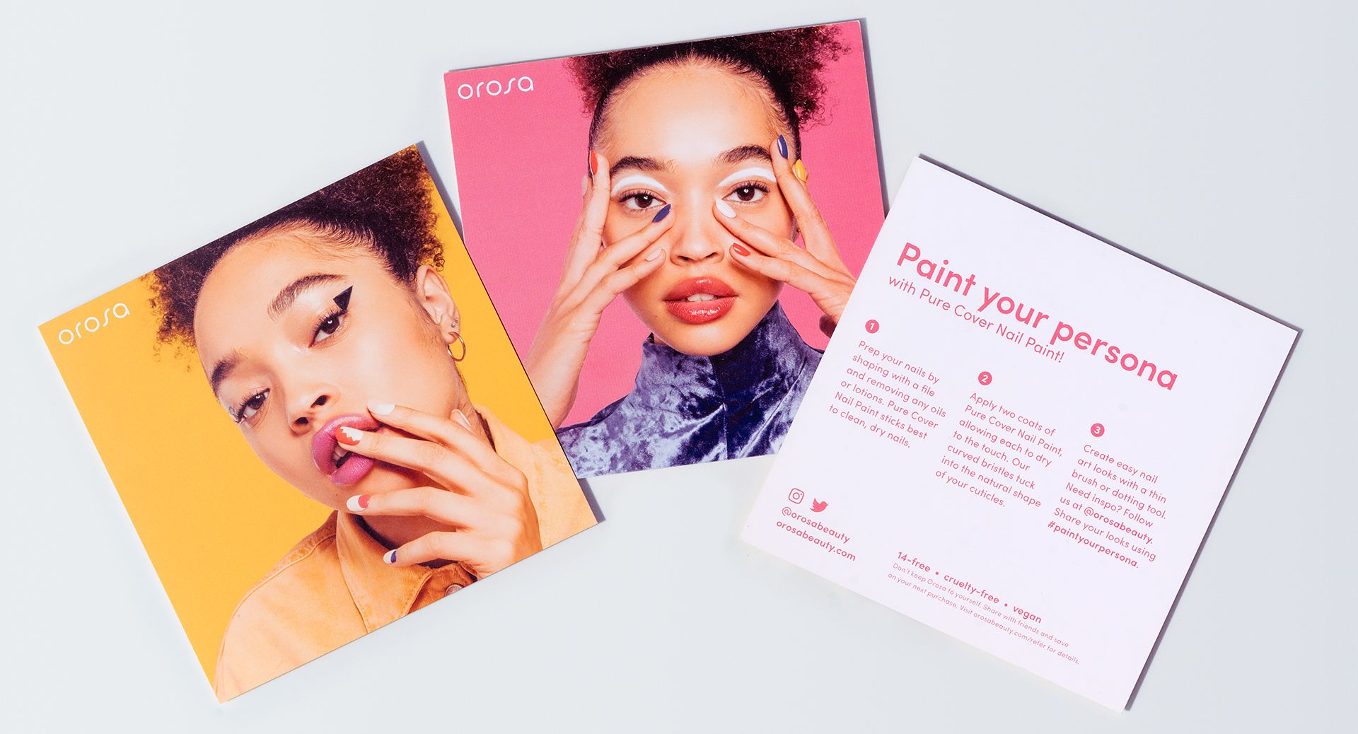 Orosa marketing insert card with brand messaging and product information