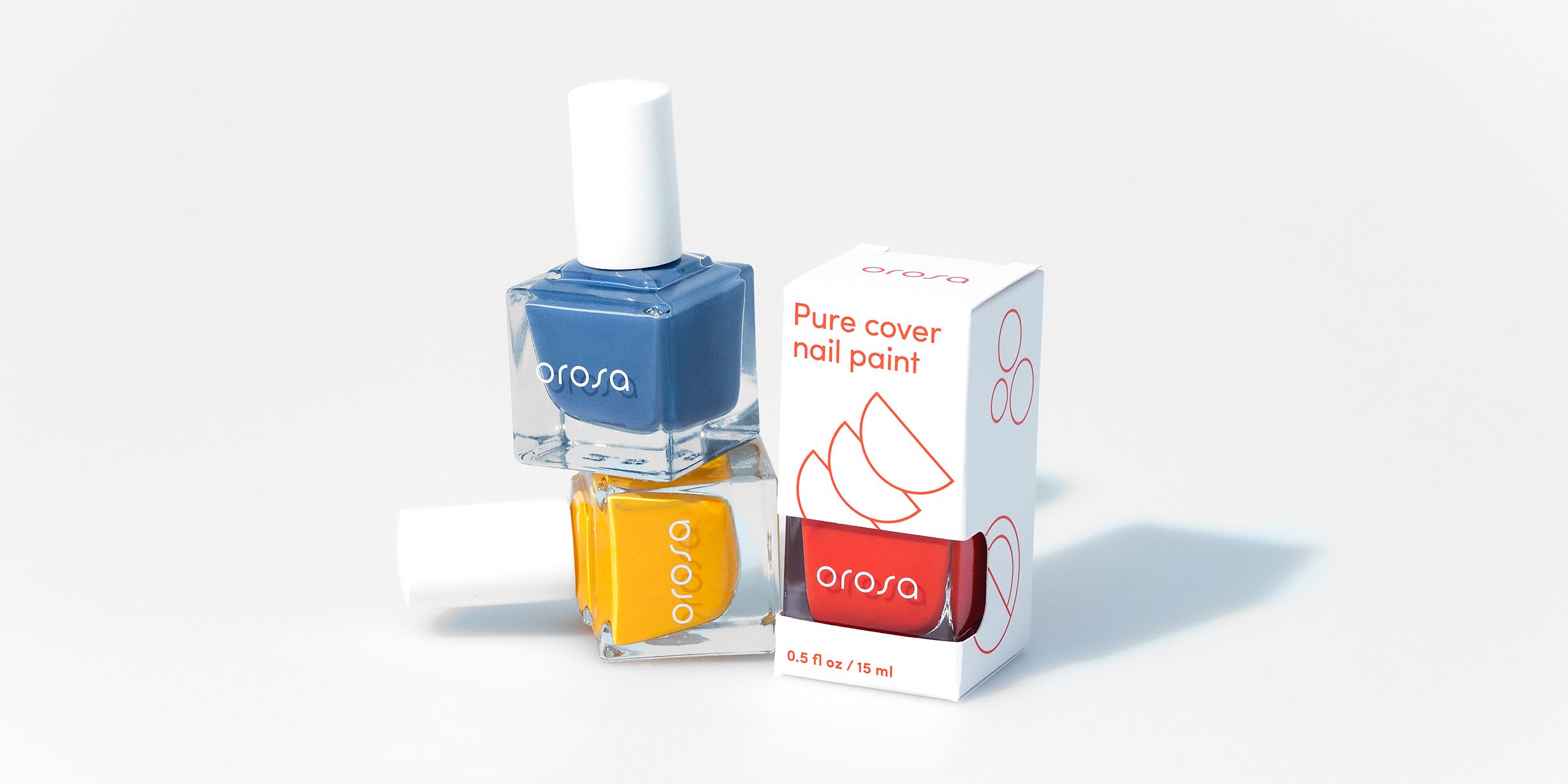 Orosa product packaging featuring vibrant nail polish bottles with clean minimalist design