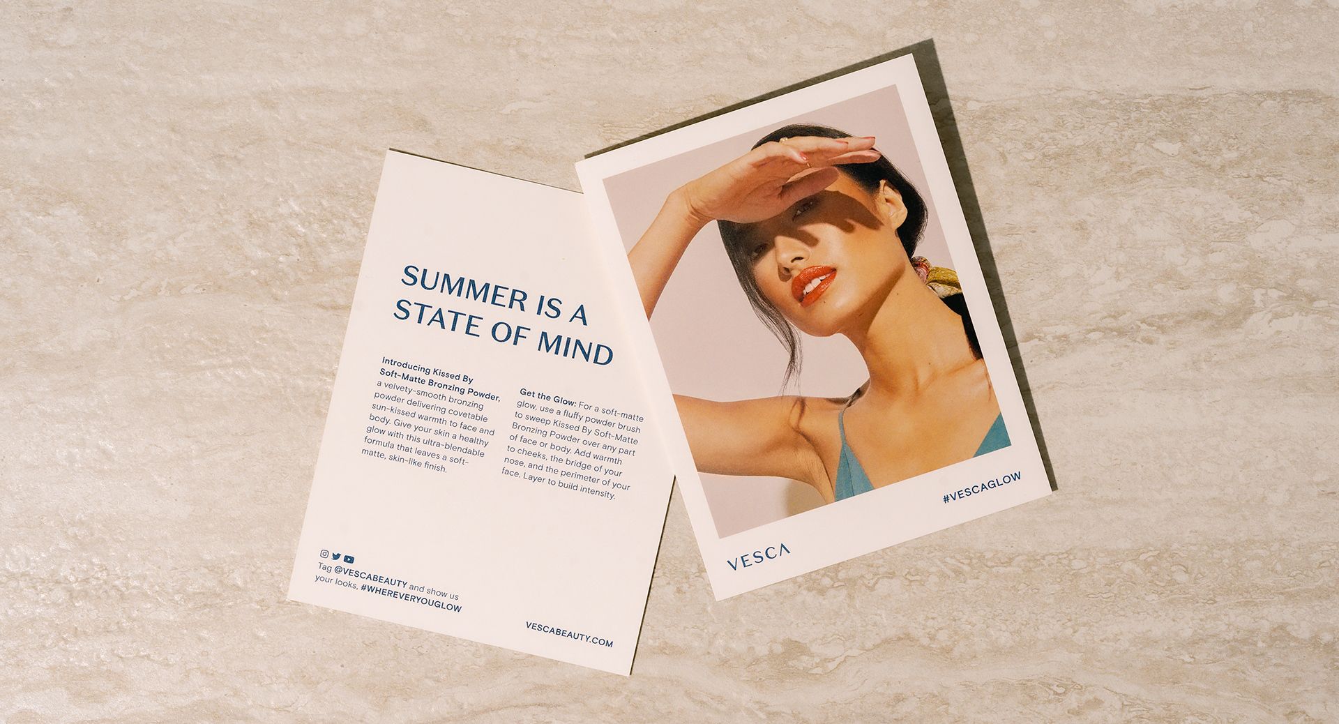 Vesca marketing insert card with brand story and product benefits