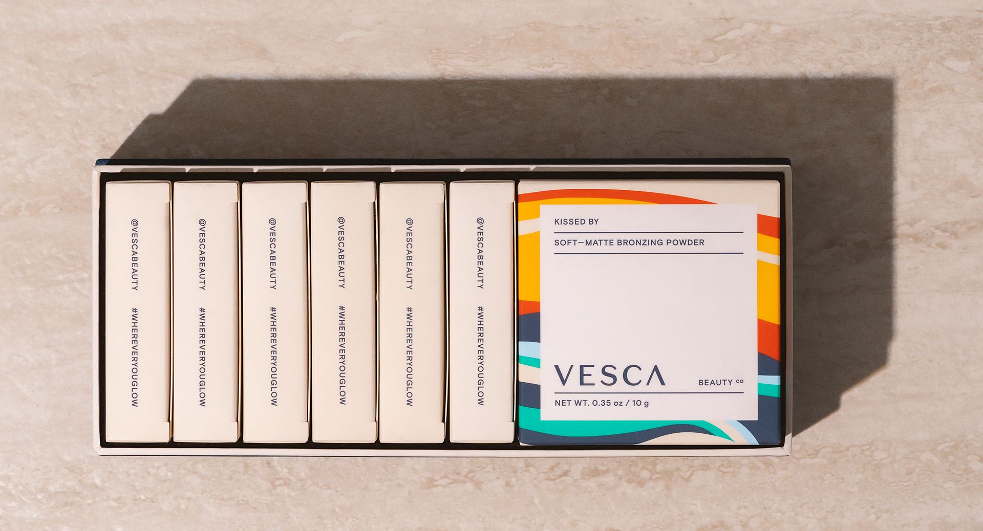 Vesca PR box unboxing experience with layered product presentation