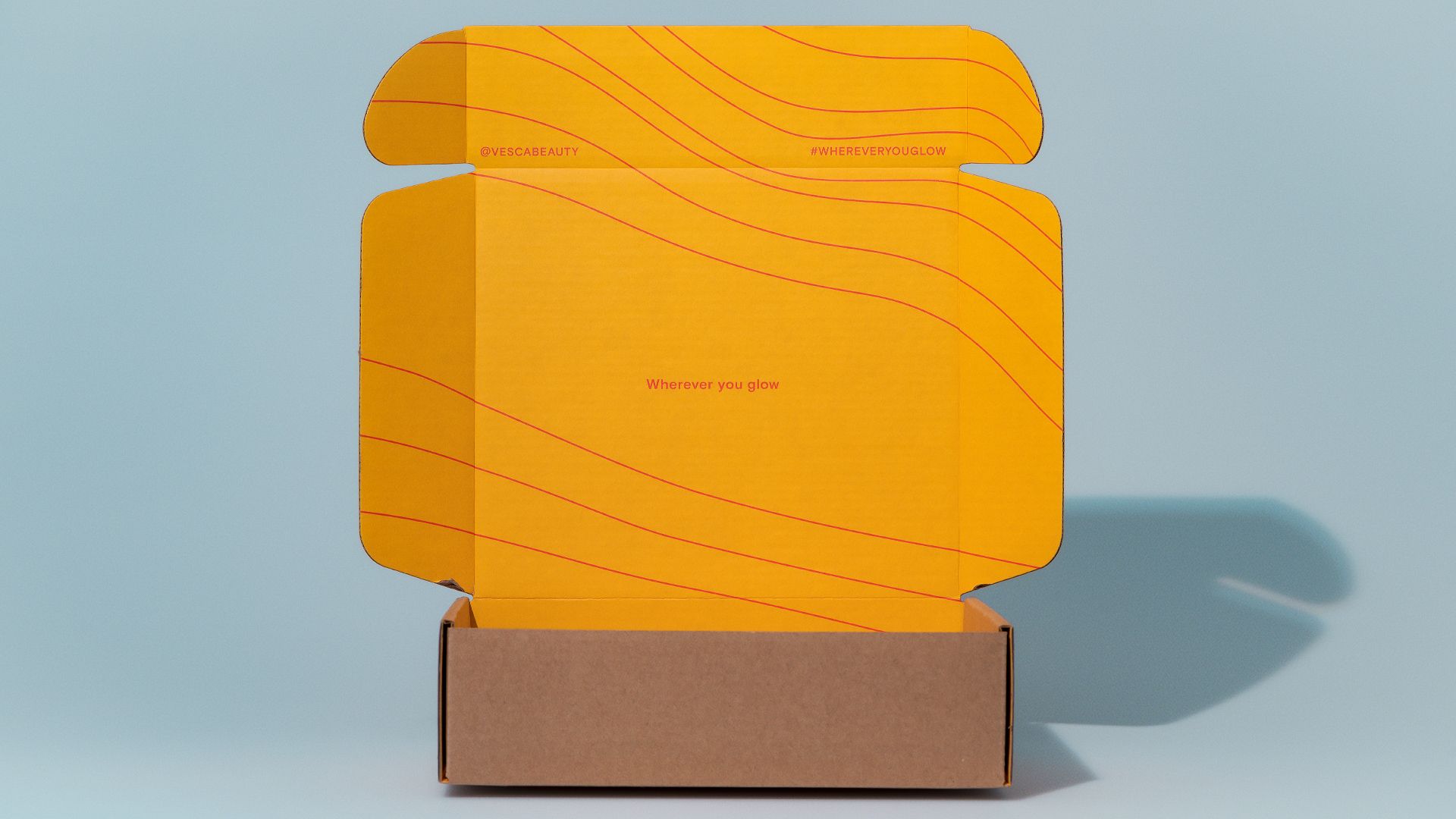 Vesca branded shipping box with minimalist design and bronze accent colors