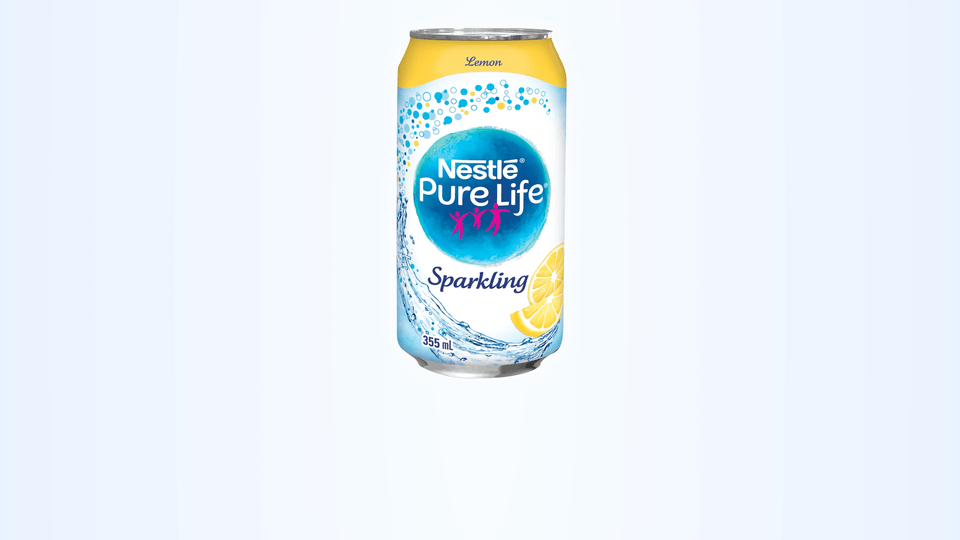 Nestle Pure Life Sparkling Lemon product animation with fruit swirling around the can